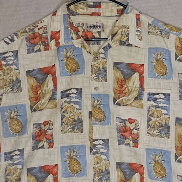 Campia Moda Hawaiian Shirt Mens  XL Short Sleeve Pineapple Tropical Print Beige - Picture 1 of 8